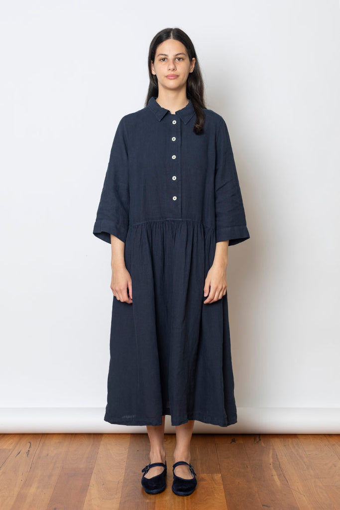 Garment Dyed Linen Shirt Dress - Midnight