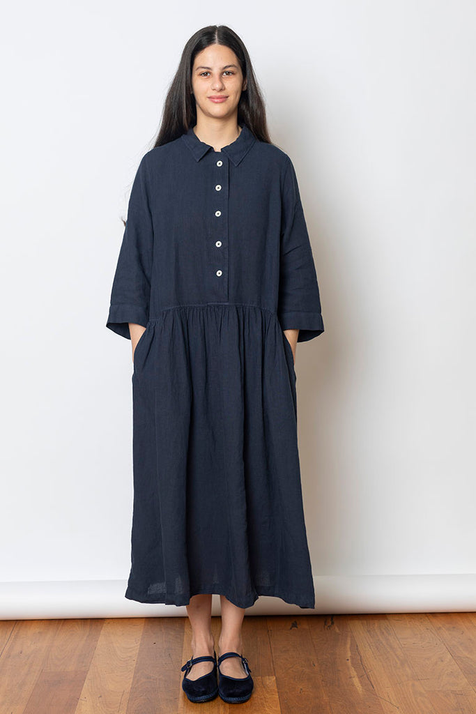 Garment Dyed Linen Shirt Dress - Midnight