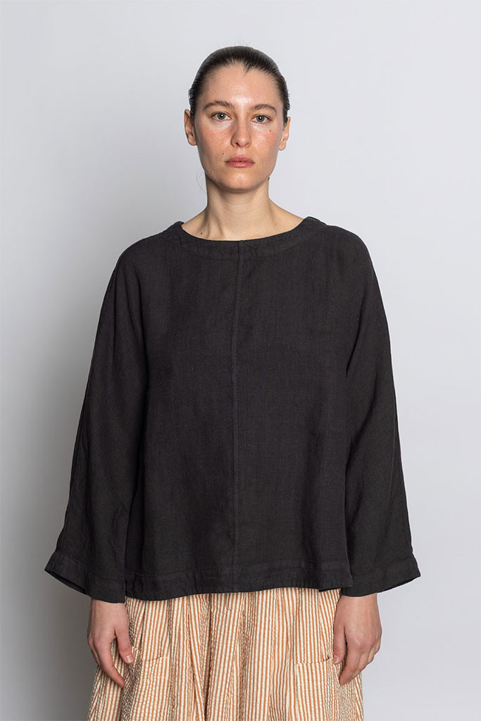 Garment Dyed Linen Top - Black Pepper