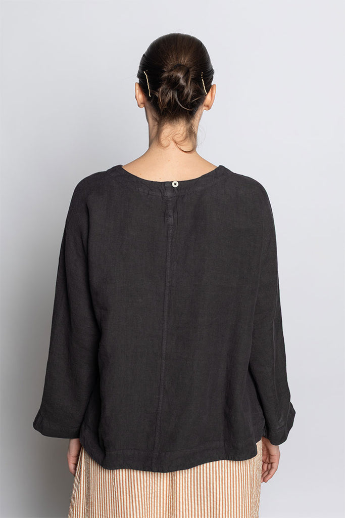 Garment Dyed Linen Top - Black Pepper