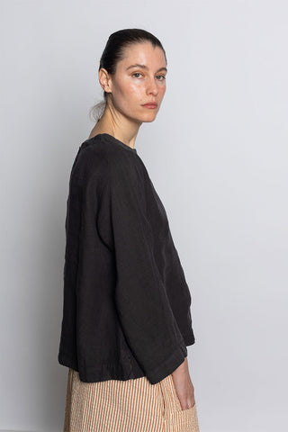 Garment Dyed Linen Top - Black Pepper