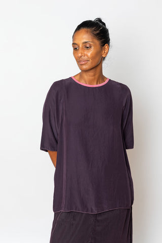 Garment Dyed Rib Neck Silk T-Shirt - Purple/Pink