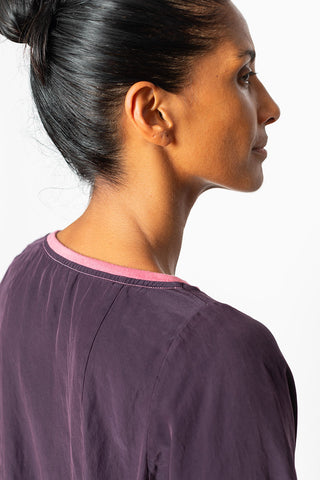 Garment Dyed Rib Neck Silk T-Shirt - Purple/Pink