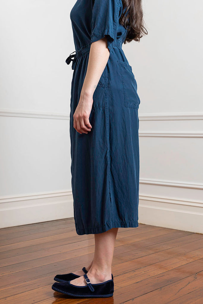 Garment Dyed Silk Drawstring Waist Skirt - Indigo