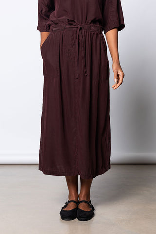 Garment Dyed Silk Drawstring Waist Skirt - Pecan