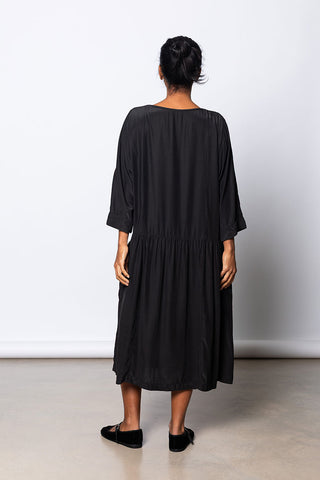 Garment Dyed Silk Drop Waist Dress - Black