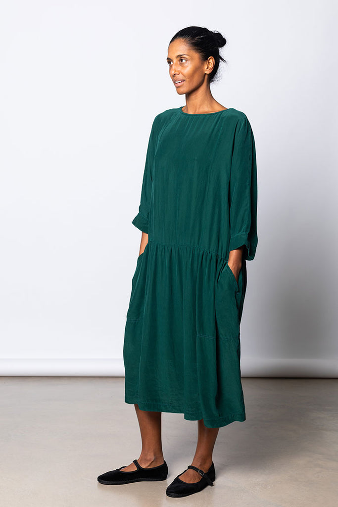 Garment Dyed Silk Drop Waist Dress - Jungle