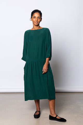 Garment Dyed Silk Drop Waist Dress - Jungle