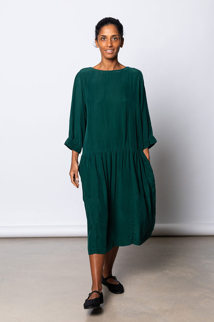 Garment Dyed Silk Drop Waist Dress - Jungle
