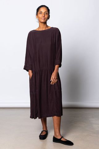 Garment Dyed Silk Drop Waist Dress - Pecan