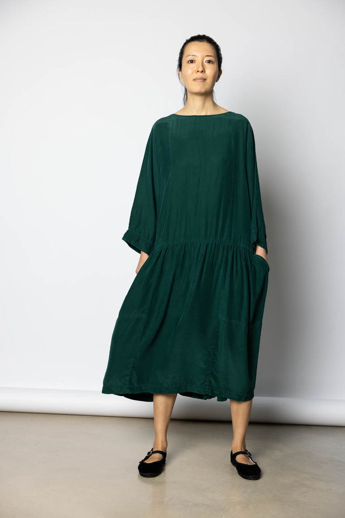 Garment Dyed Silk Drop Waist Dress - Jungle