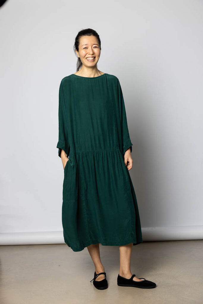 Garment Dyed Silk Drop Waist Dress - Jungle