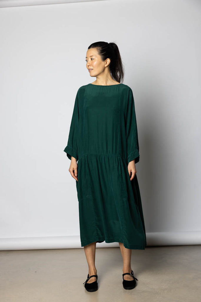 Garment Dyed Silk Drop Waist Dress - Jungle