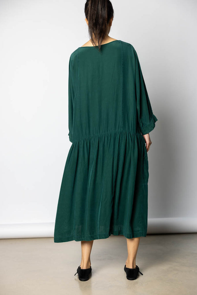 Garment Dyed Silk Drop Waist Dress - Jungle