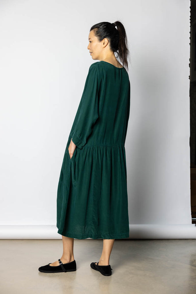 Garment Dyed Silk Drop Waist Dress - Jungle