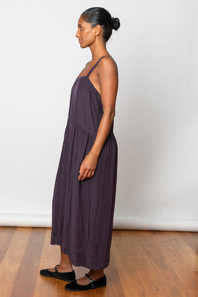 Garment Dyed Silk French Slip Dress - Deep Purple