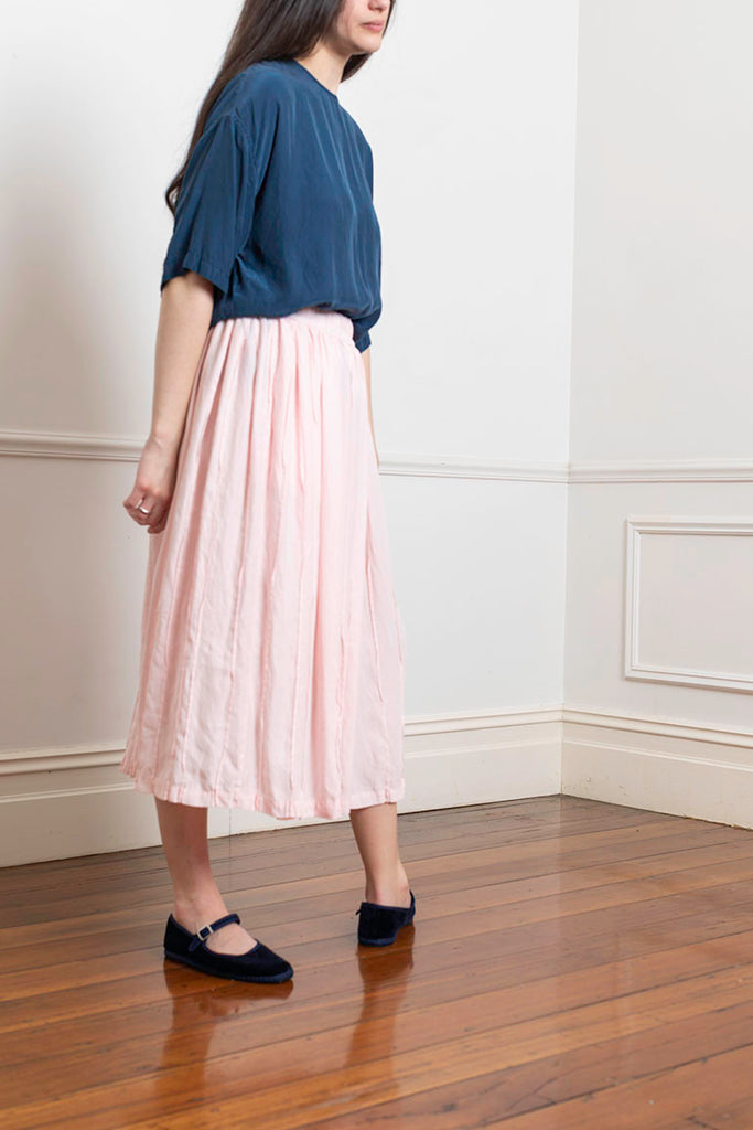 Garment Dyed Silk Pleated Skirt - Pale Pink