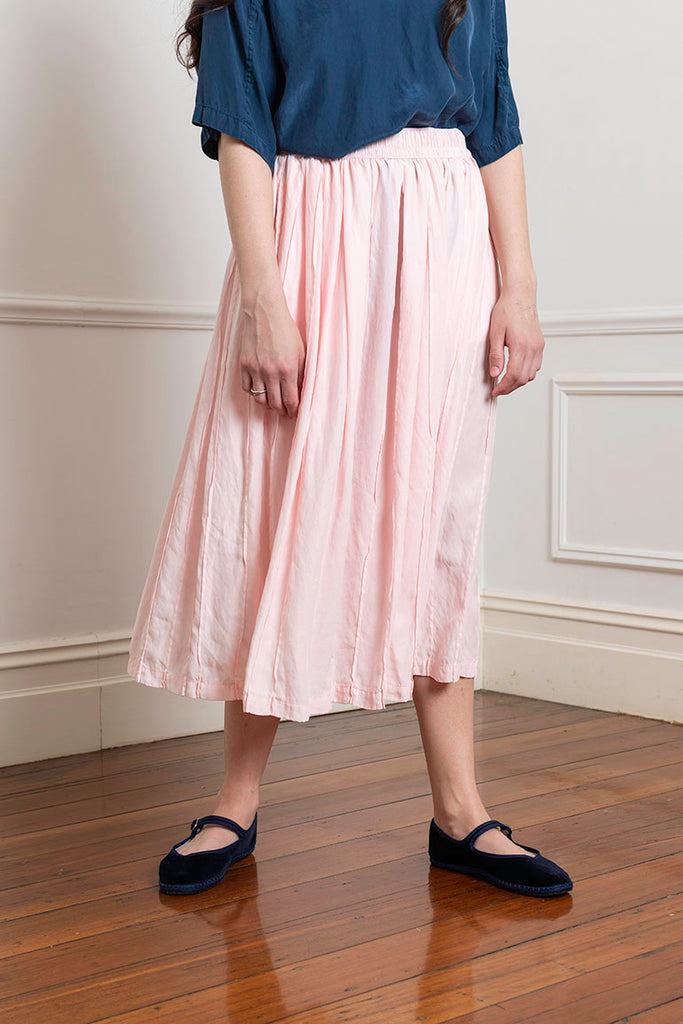 Garment Dyed Silk Pleated Skirt - Pale Pink