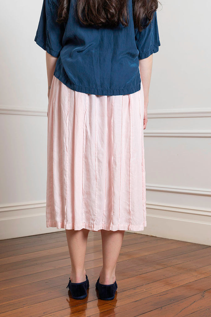 Garment Dyed Silk Pleated Skirt - Pale Pink