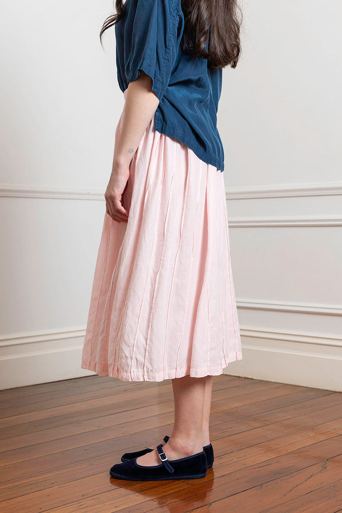 Garment Dyed Silk Pleated Skirt - Pale Pink