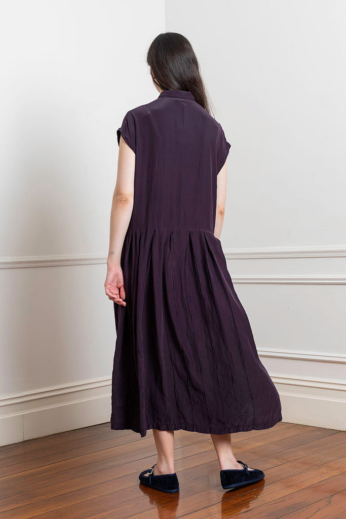 Garment Dyed Silk Shirt Dress - Deep Purple