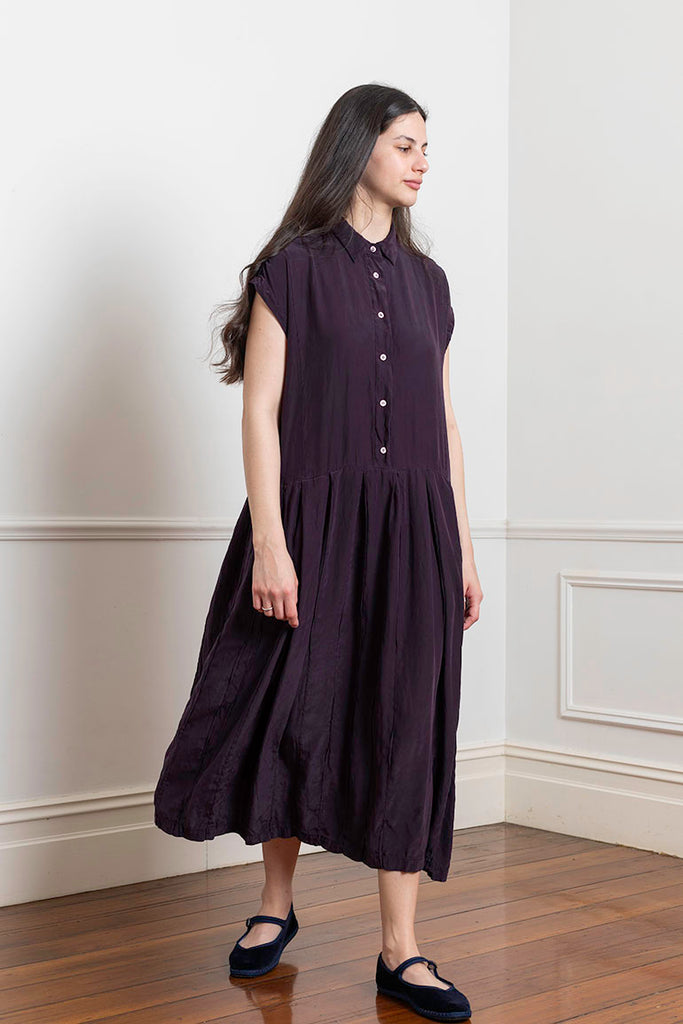 Garment Dyed Silk Shirt Dress - Deep Purple