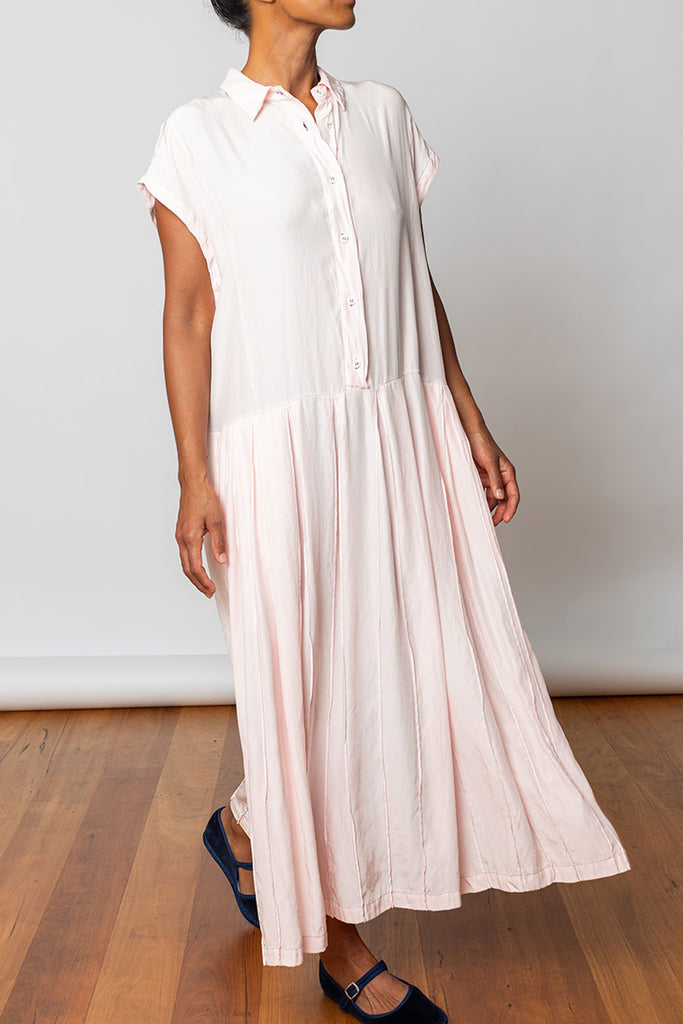 Garment Dyed Silk Shirt Dress - Pale Pink