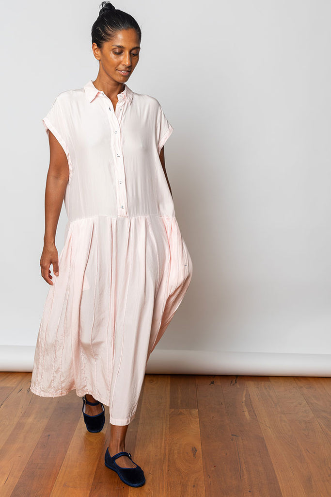 Garment Dyed Silk Shirt Dress - Pale Pink