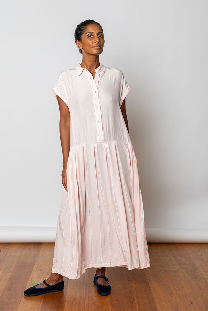 Garment Dyed Silk Shirt Dress - Pale Pink