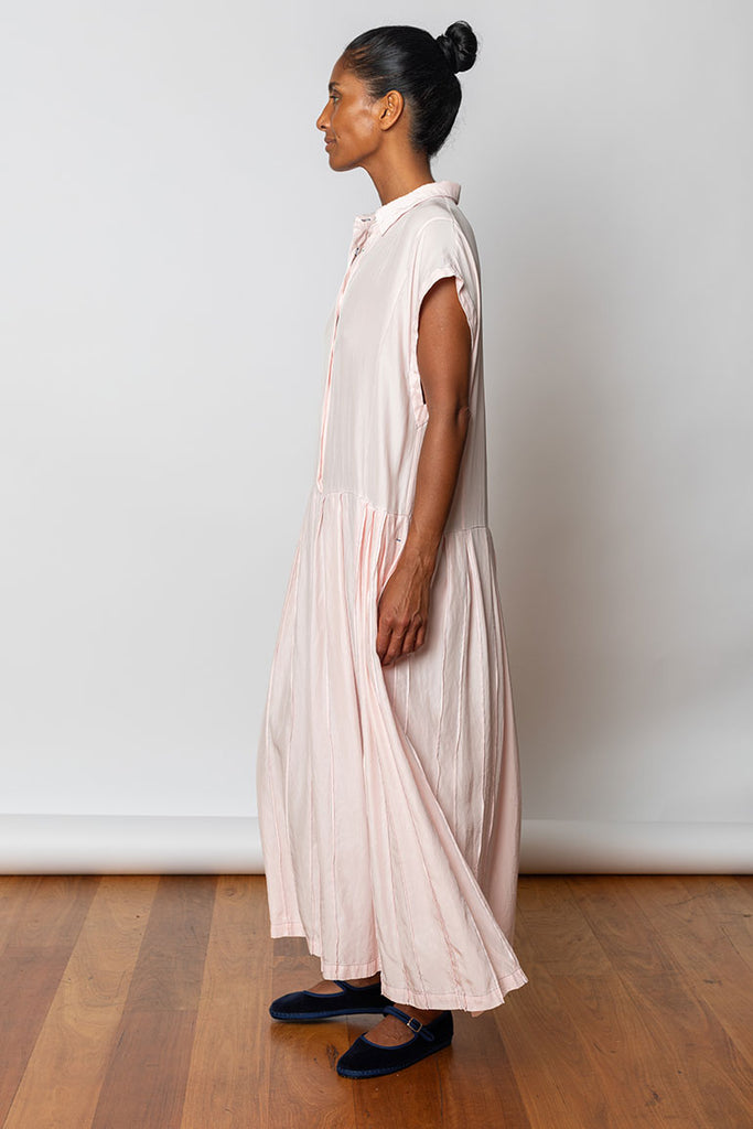 Garment Dyed Silk Shirt Dress - Pale Pink