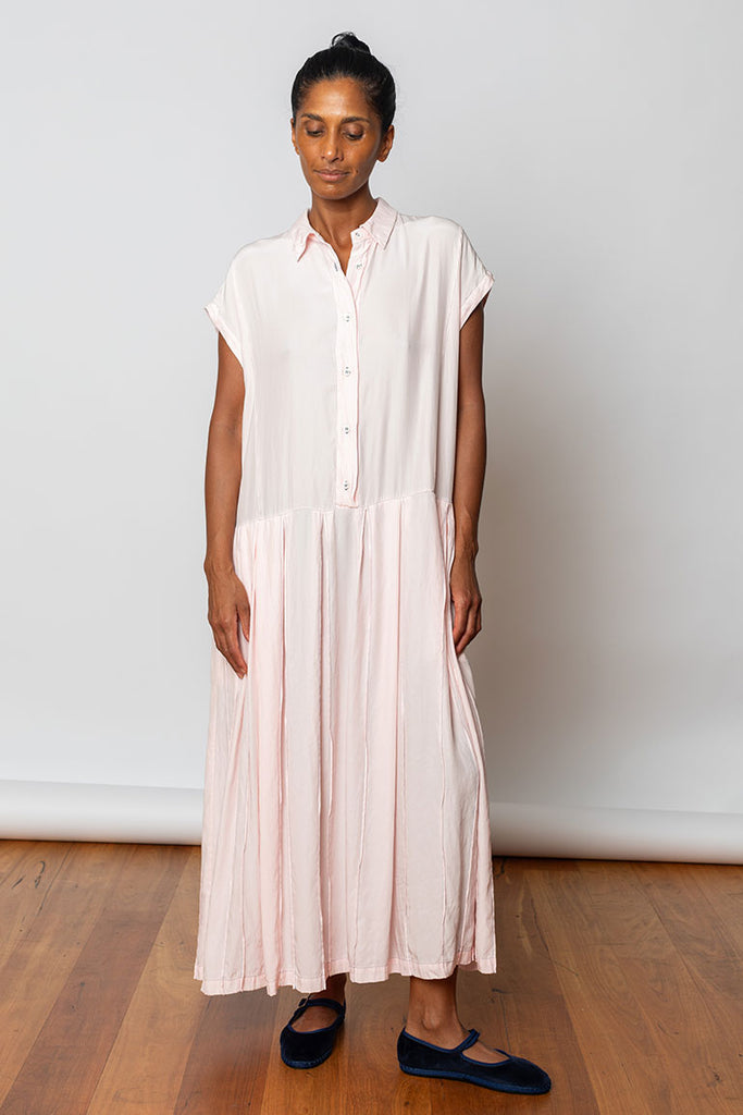 Garment Dyed Silk Shirt Dress - Pale Pink