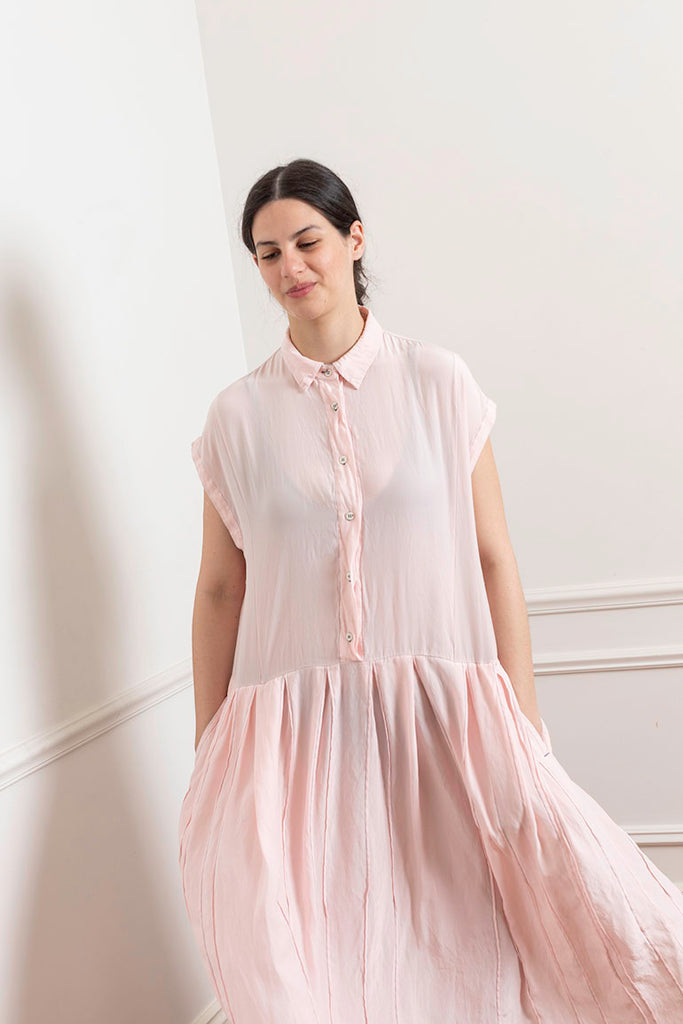 Garment Dyed Silk Shirt Dress - Pale Pink