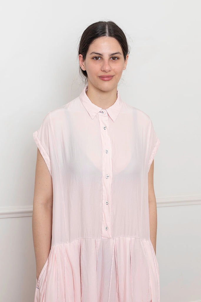 Garment Dyed Silk Shirt Dress - Pale Pink