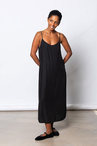Garment Dyed Silk Slip Dress - Black