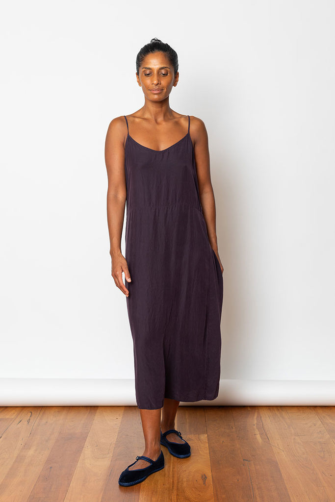 Garment Dyed Silk Slip Dress - Deep Purple