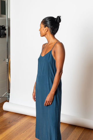 Garment Dyed Silk Slip Dress - Indigo