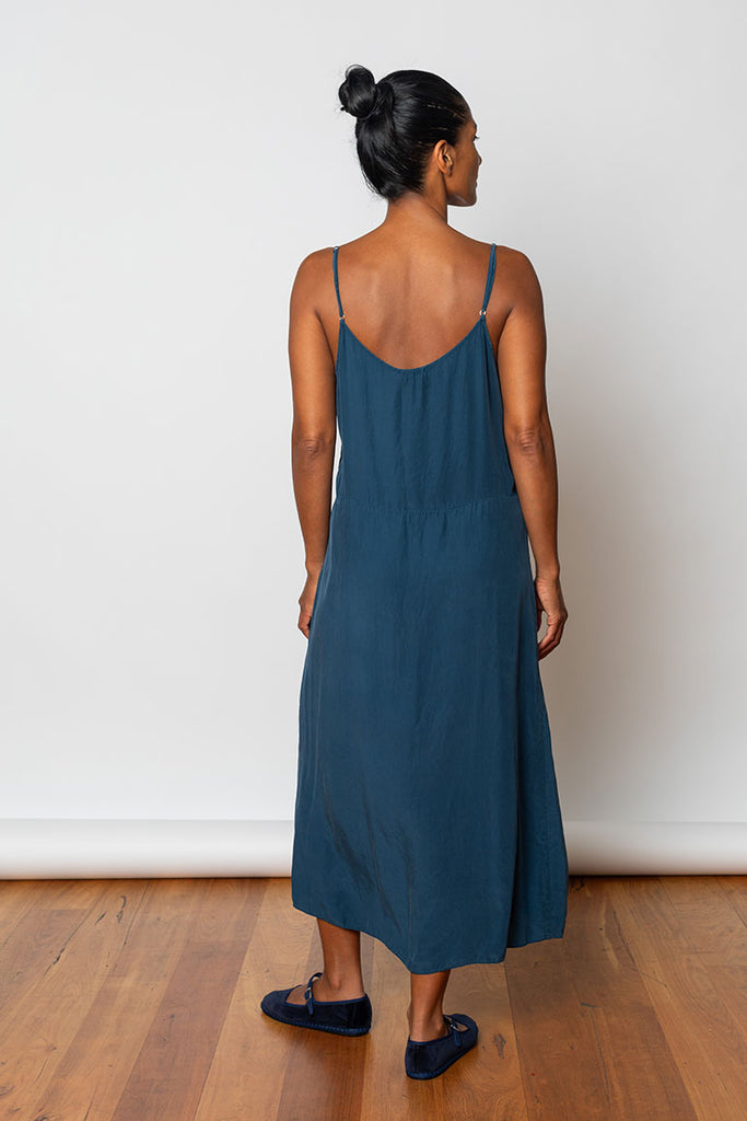 Garment Dyed Silk Slip Dress - Indigo