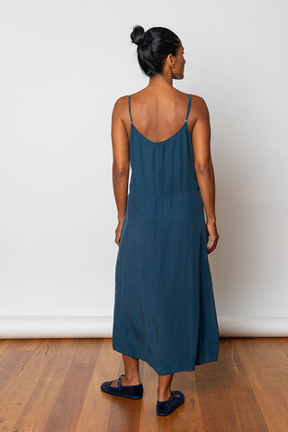 Garment Dyed Silk Slip Dress - Indigo