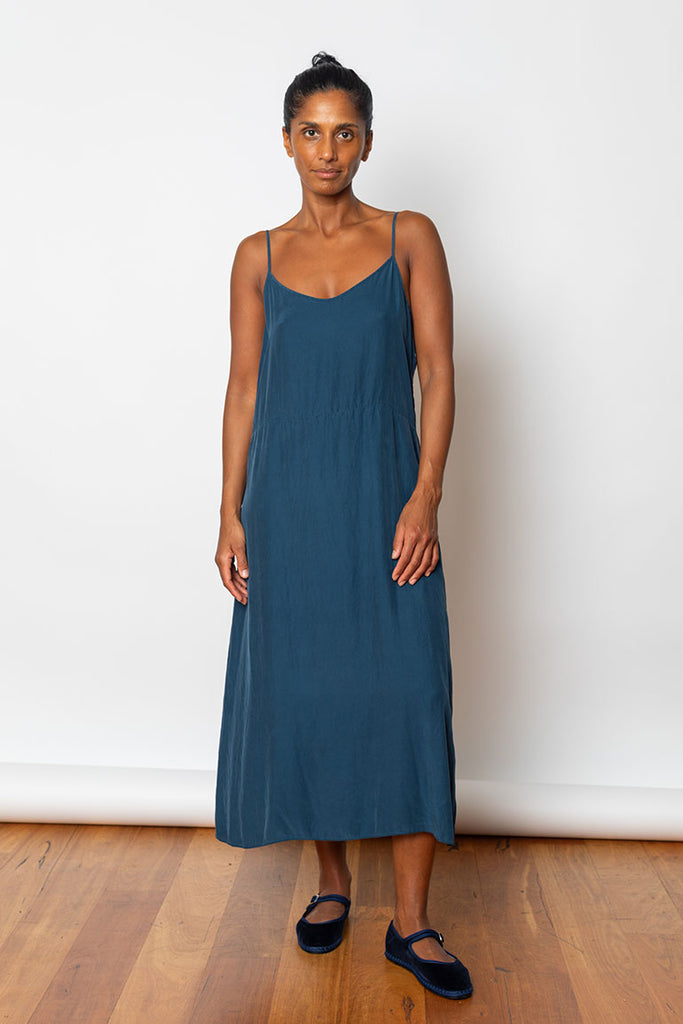 Garment Dyed Silk Slip Dress - Indigo