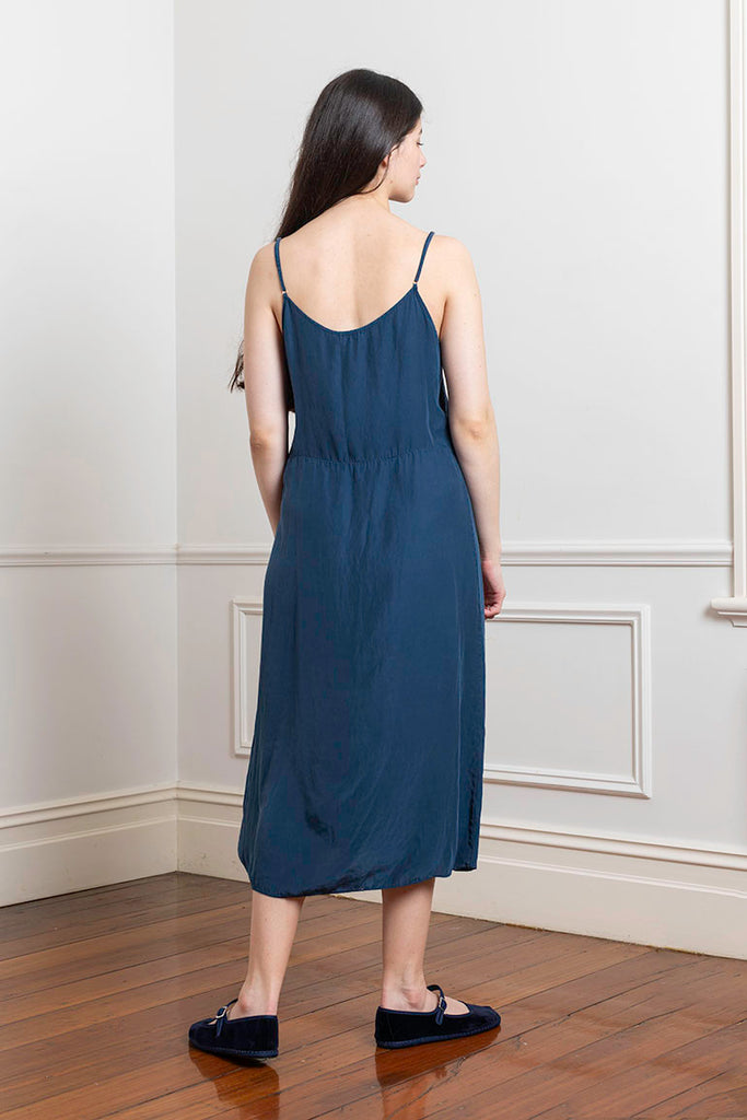 Garment Dyed Silk Slip Dress - Indigo