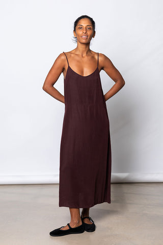 Garment Dyed Silk Slip Dress - Pecan