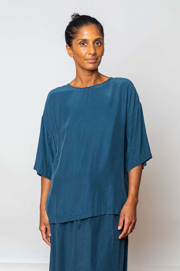 Garment Dyed Silk T-Shirt - Indigo