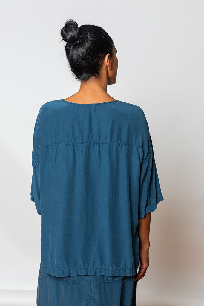 Garment Dyed Silk T-Shirt - Indigo