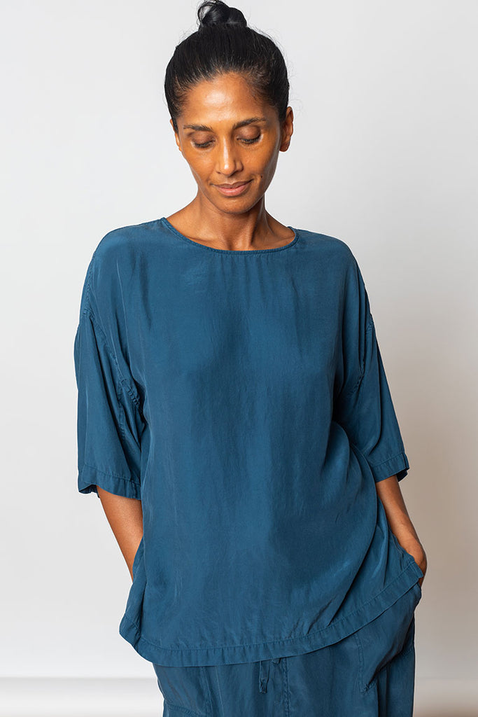 Garment Dyed Silk T-Shirt - Indigo