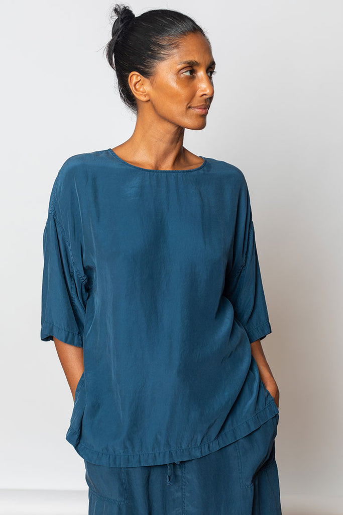 Garment Dyed Silk T-Shirt - Indigo