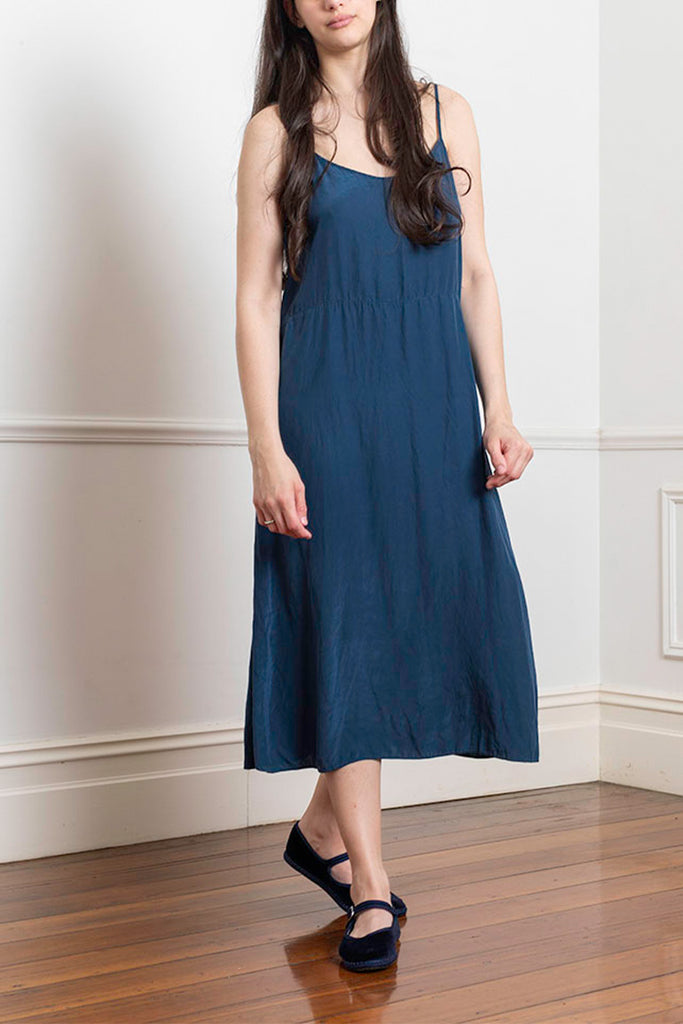 Garment Dyed Silk Slip Dress - Indigo