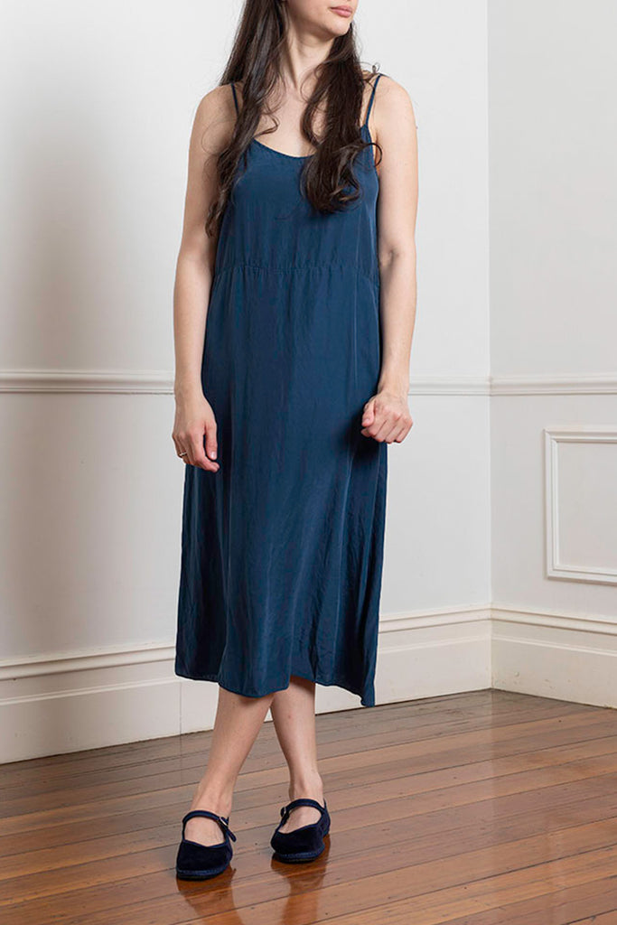 Garment Dyed Silk Slip Dress - Indigo