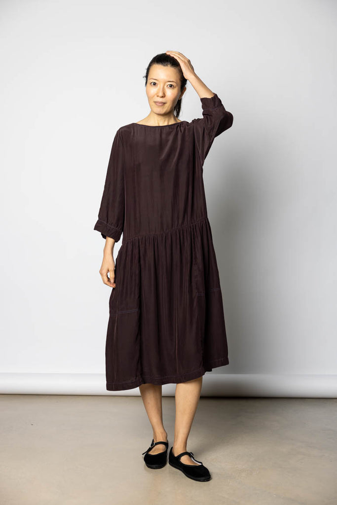 Garment Dyed Silk Drop Waist Dress - Pecan