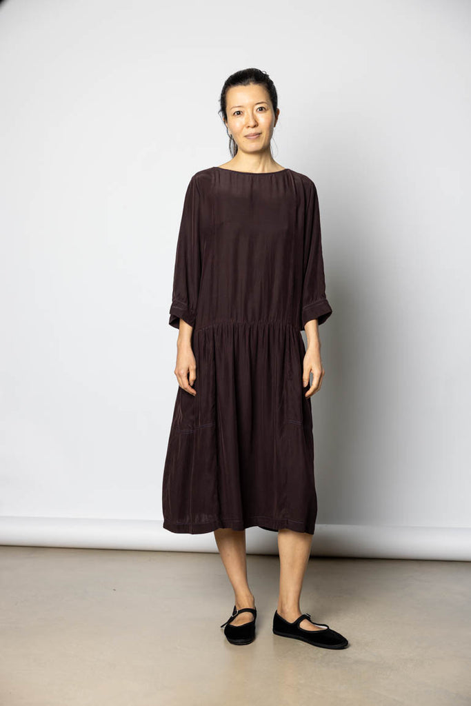 Garment Dyed Silk Drop Waist Dress - Pecan