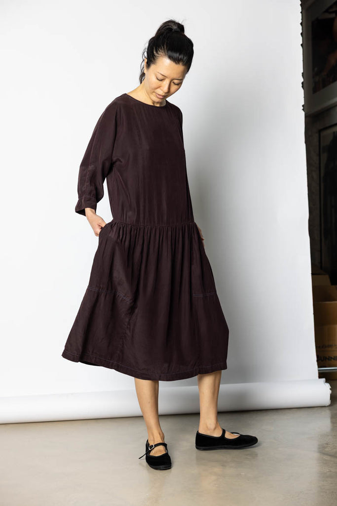 Garment Dyed Silk Drop Waist Dress - Pecan